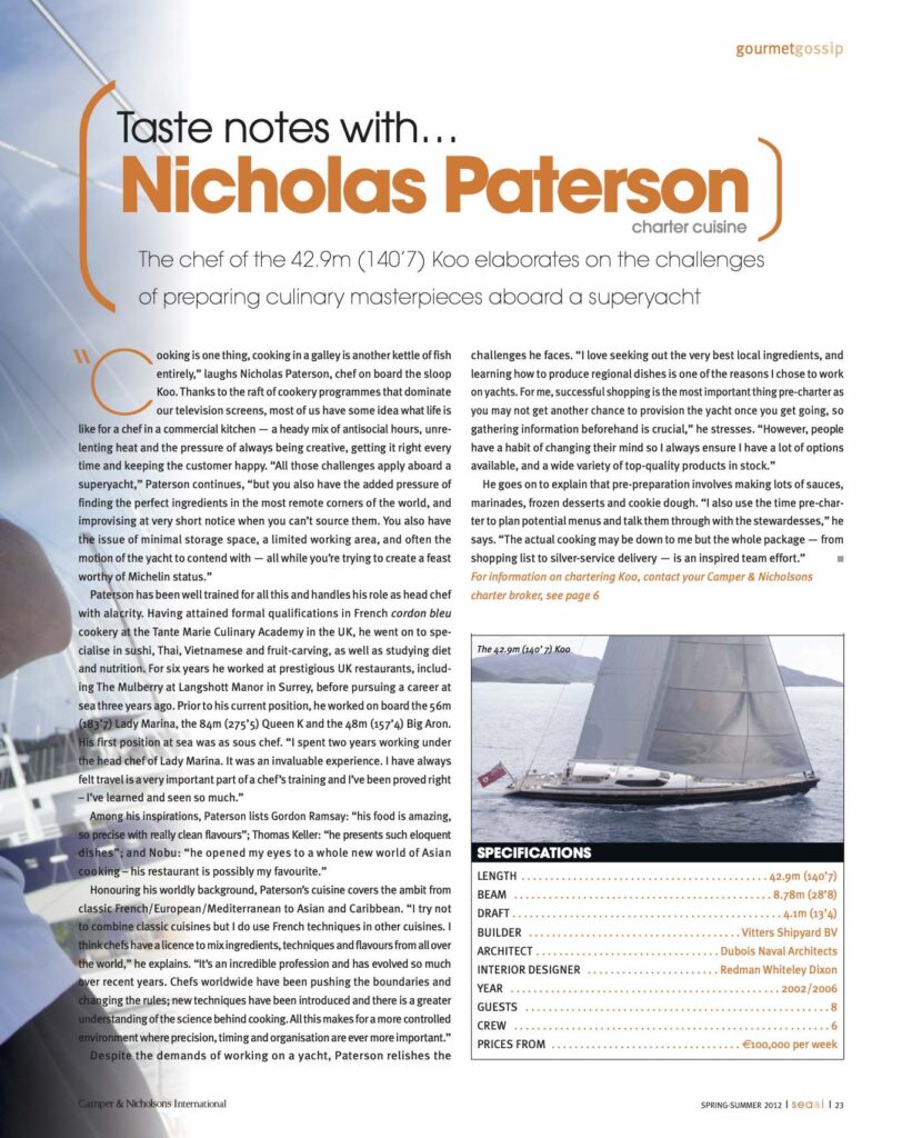 Yacht chef Nick Paterson